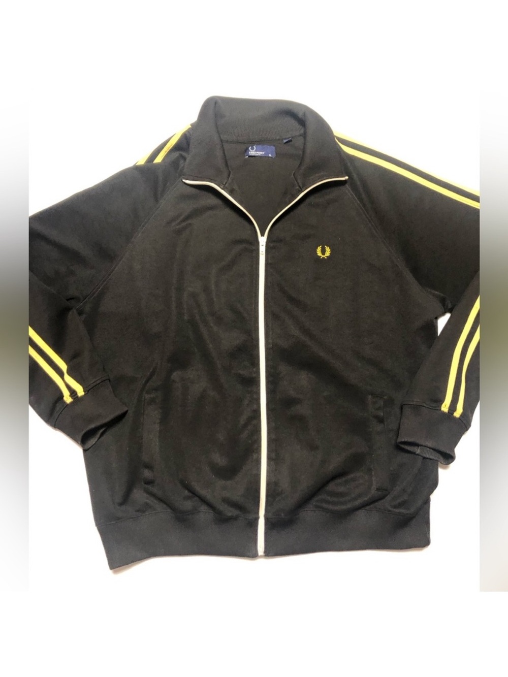 Fred Perry Black Track Jacket with Yellow Stripes